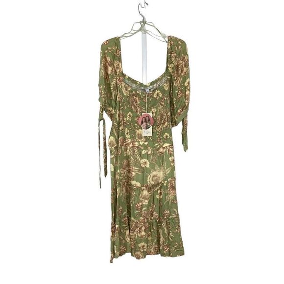 Agua Bendita Target 3X Olive Green Mini Dress Romantic Floral Puffed Sleeve NWT - Picture 5 of 7